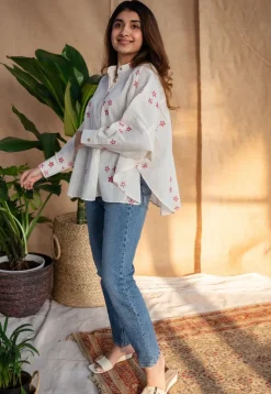 Rayia Dabu Slub Cotton Hand Embroidered Top