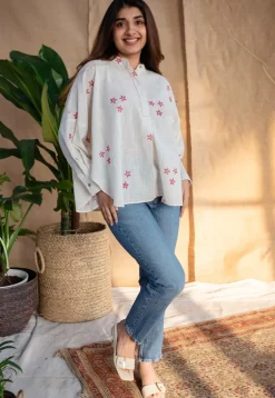 Rayia Dabu Slub Cotton Hand Embroidered Top
