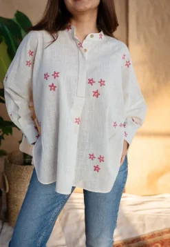 Rayia Dabu Slub Cotton Hand Embroidered Top