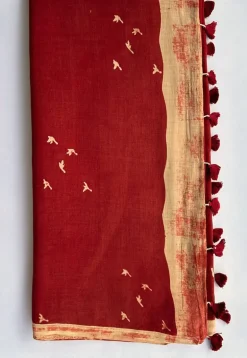 Red Ajrakh Handblock Printed MulMul Saree
