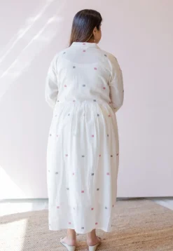 Rhea Off White Jamdani Handloom Cotton A Line Dress