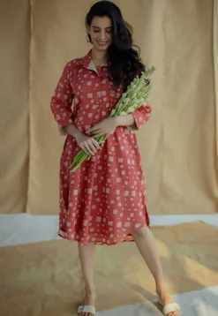 Ridah Coral Batik MulMul Cotton Loose Dress