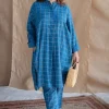 Riham Blue Loose Dabu Slub Cotton Co-ord Set (Set of 2)