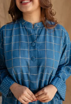Riham Blue Loose Dabu Slub Cotton Co-ord Set (Set of 2)