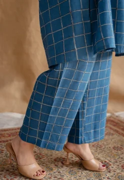 Riham Blue Loose Dabu Slub Cotton Co-ord Set (Set of 2)