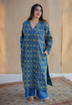 Ritika Blue Ajrakh Cotton Jhabba Kali Kurta