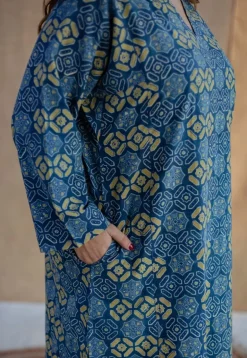 Ritika Blue Ajrakh Cotton Jhabba Kali Kurta