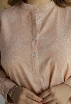 Riyah Peach Hand Block Print Slub Cotton A Line Kurta