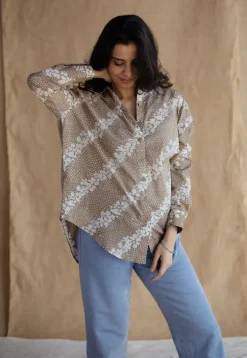 Ruhi Beige Batik Cotton Loose Shirt