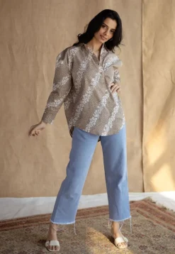 Ruhi Beige Batik Cotton Loose Shirt