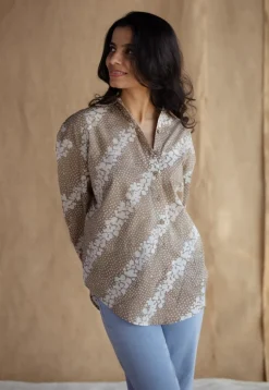 Ruhi Beige Batik Cotton Loose Shirt
