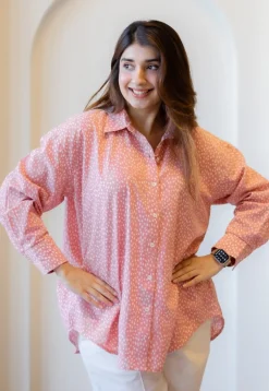 Ruhi Coral Hand Block Print Slub Cotton Anti-Fit Shirt