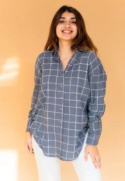 Ruhi Grey Dabu Slub Cotton Shirt