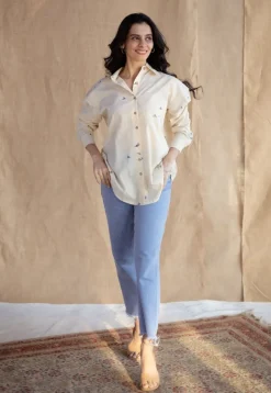 Ruhi Off White Ajrakh Cotton Loose Shirt