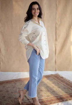 Ruhi Off White Ajrakh Cotton Loose Shirt