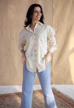 Ruhi Off White Ajrakh Cotton Loose Shirt