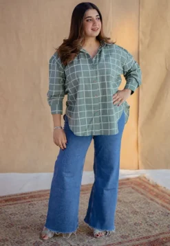 Ruhi Sage Green Dabu Slub Cotton Loose Shirt