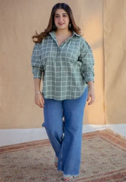 Ruhi Sage Green Dabu Slub Cotton Loose Shirt