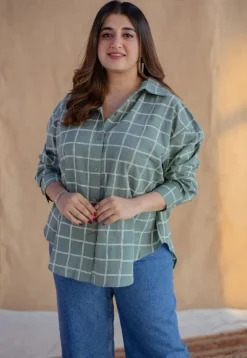 Ruhi Sage Green Dabu Slub Cotton Loose Shirt