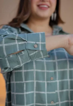 Ruhi Sage Green Dabu Slub Cotton Loose Shirt