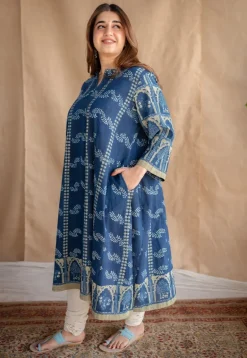 Rushal Ajrakh Cotton Hand Embroidered Kali Kurta