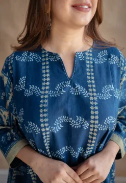 Rushal Ajrakh Cotton Hand Embroidered Kali Kurta