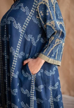 Rushal Ajrakh Cotton Hand Embroidered Kali Kurta