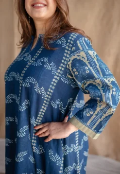 Rushal Ajrakh Cotton Hand Embroidered Kali Kurta