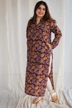 Saanvi Kalamkari Brown Cotton Kurta