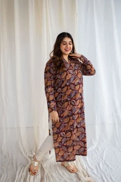 Saanvi Kalamkari Brown Cotton Kurta
