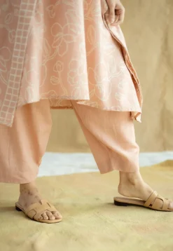 Sadiya Peach Hand Block Print Slub Cotton Anti-Fit Kaftan
