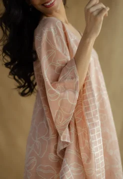 Sadiya Peach Hand Block Print Slub Cotton Anti-Fit Kaftan
