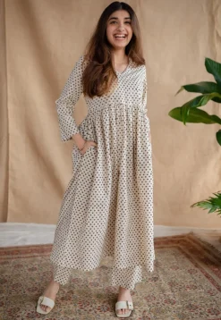 Saesha Beige Fakira Mul Cotton A Line Kurta