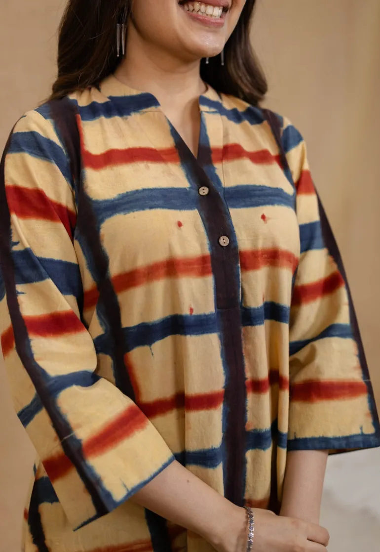 Safira Cream Clamp Dyed Cotton A Line Kurta
