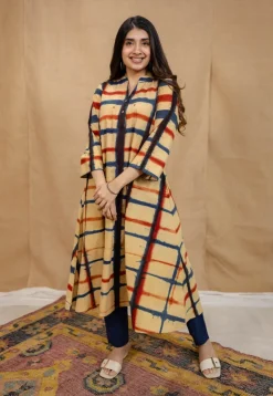 Safira Cream Clamp Dyed Cotton A Line Kurta