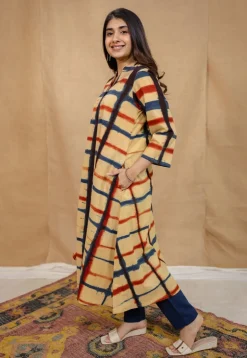 Safira Cream Clamp Dyed Cotton A Line Kurta