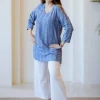 Sahar Blue Dabu Cotton Straight Short Top