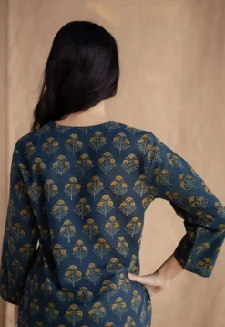 Sahar Dark Green Ajrakh Cotton Straight Short Top