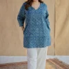 Sahar Indigo Ajrakh Cotton Straight Short Top
