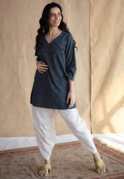 Sahar Indigo Ajrakh Cotton Straight Short Top