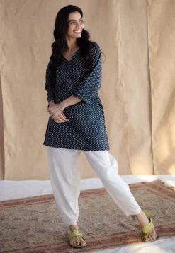 Sahar Indigo Ajrakh Cotton Straight Short Top