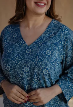 Sahar Indigo Ajrakh Cotton Straight Short Top