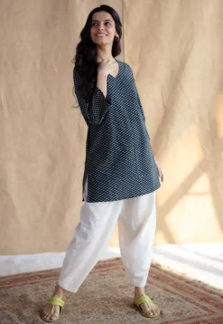 Sahar Indigo Ajrakh Cotton Straight Short Top
