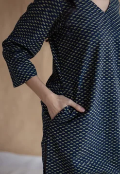 Sahar Indigo Ajrakh Cotton Straight Short Top