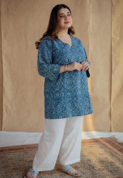 Sahar Indigo Ajrakh Cotton Straight Short Top
