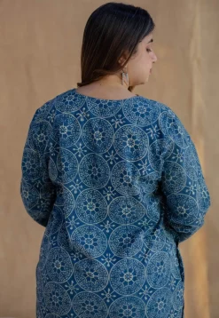 Sahar Indigo Ajrakh Cotton Straight Short Top