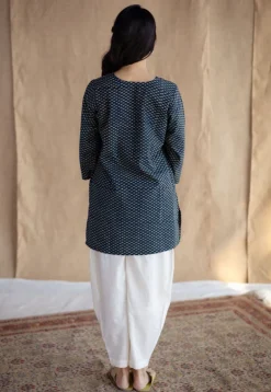 Sahar Indigo Ajrakh Cotton Straight Short Top