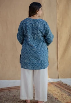 Sahar Indigo Ajrakh Cotton Straight Short Top