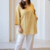 Sahar Yellow Sanganeri Cotton Straight Short Top