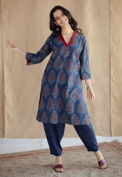 Saina Indigo Ajrakh Cotton Straight Kurta